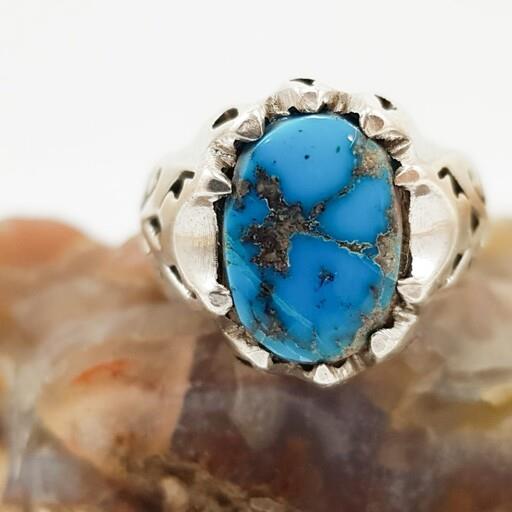 انگشتر دستساز فیروزه چاهی آبی محک نیشابورکد Y 2856